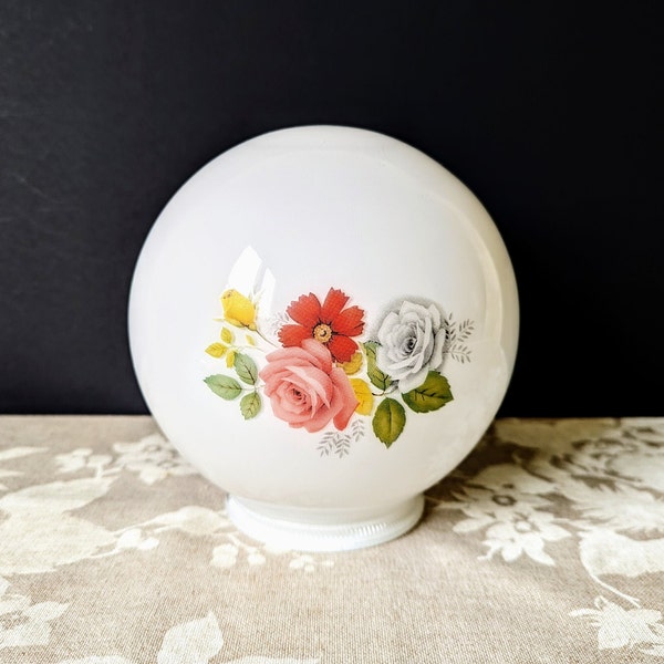 Vintage Milk Glass Round Light Globe with Flowers Replacement Shade for Lamp Glass Lampshade Round Lamp Globe Mid Century Light