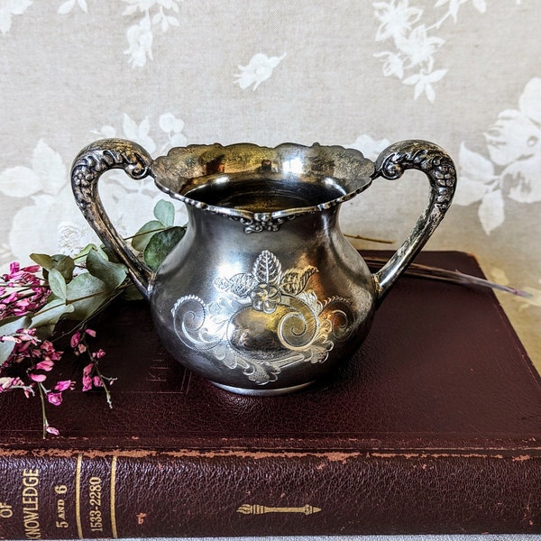 Antique Unpolished Silverplate Sugar Bowl Acme Silverplate Co. 1800's, Tarnished Silver Victorian Display Piece, Silverplate Planter Vintage