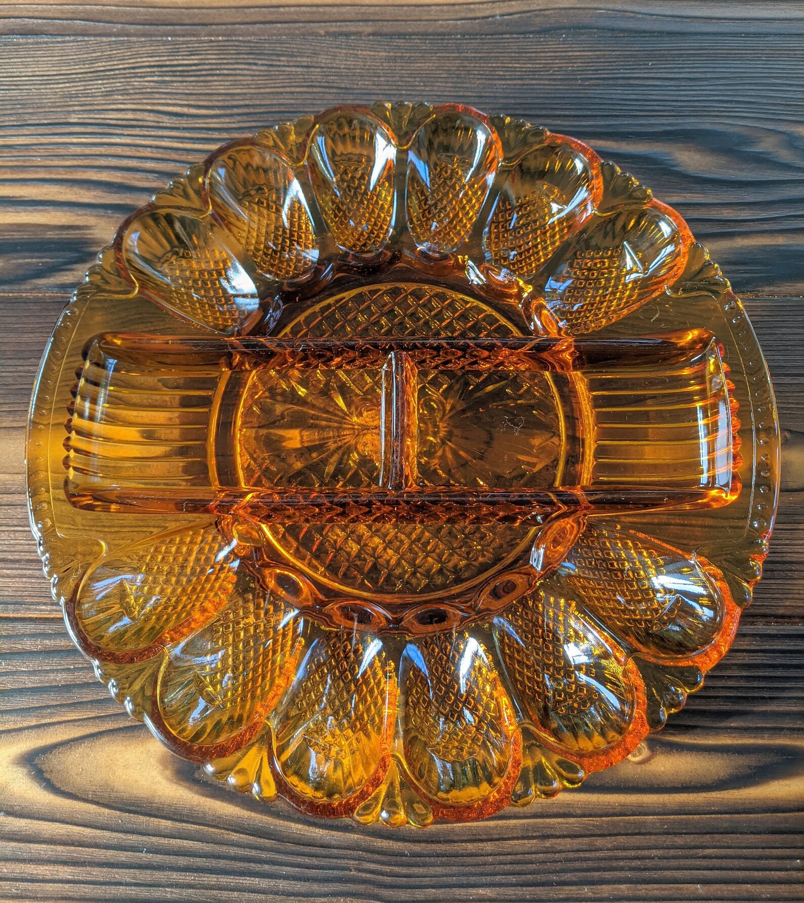 Vintage Deviled Egg Plate Retro Amber Glass Deviled Egg Plate Etsy