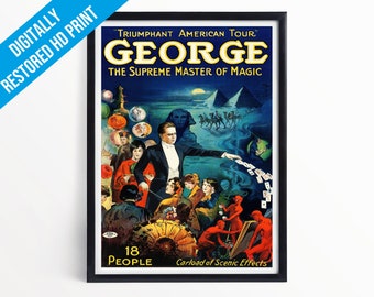 Vintage Magician Poster Print - George: Supreme Master of Magic - A5 A4 A3  - Professionally Printed