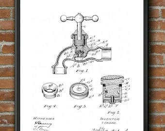 Bath Tap Faucet Patent Print - A5 A4 A3 - Bathroom Wall Poster Art Decor Gift