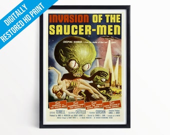 Invasion of the Saucer Men Sci Fi Movie Film Poster Print - A5 A4 A3 - Professionally Printed Classic 50's Scifi Posters