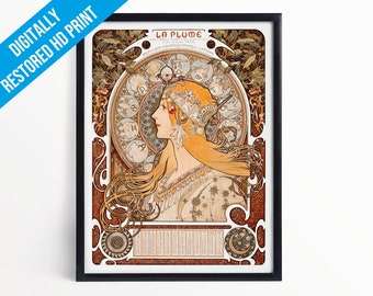 Alphonse Mucha Poster Print - La Plume / Zodiac - A5 A4 A3 - Professionally Printed Art Nouveau Prints