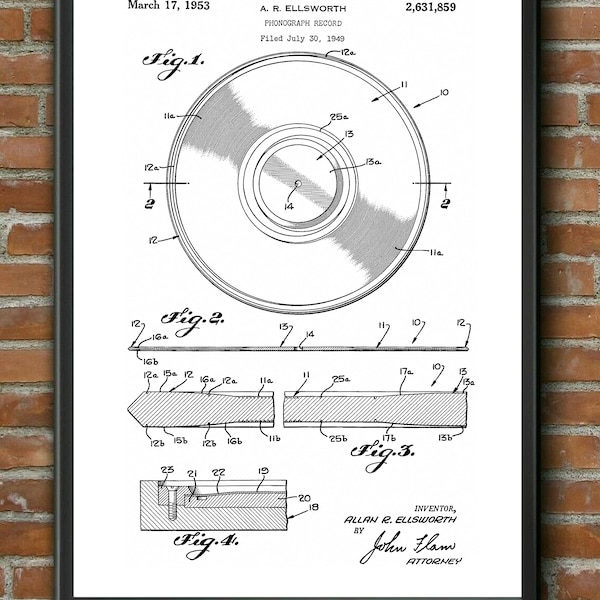 Vinyl Record 1953 Patent Print - A5 A4 A3 - Wall Poster Art Decor Gift