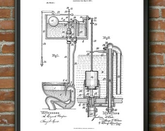 Toilet Cistern Patent Print - A5 A4 A3 - Bathroom Wall Poster Art Decor Gift