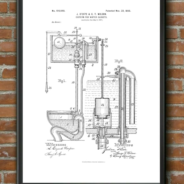 Toilet Cistern Patent Print - A5 A4 A3 - Bathroom Wall Poster Art Decor Gift