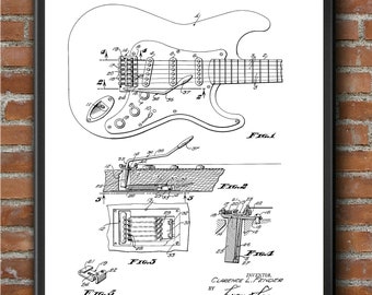 Impression brevet Fender Stratocaster guitare - cadeau musicien affiche Art déco - A5 A4 A3