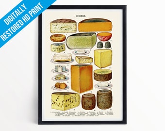 Vintage Mrs Beetons Cheese Illustration Kitchen Poster Print - A5 A4 A3  - Professionally Printed Cheese Art