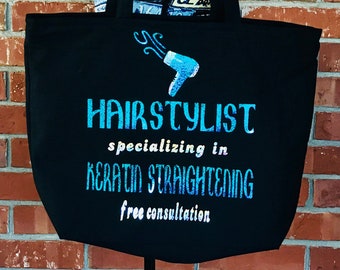 Hairstylist Zippered CANVAS Tote Bag/Hairdresser Gift Tote Bag/Cosmetologist Promotional Tote /Gift for her/Gift for him