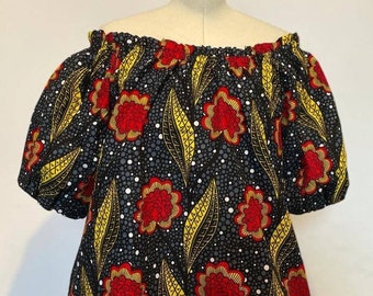 Ankara print, Bardot Off Shoulder top