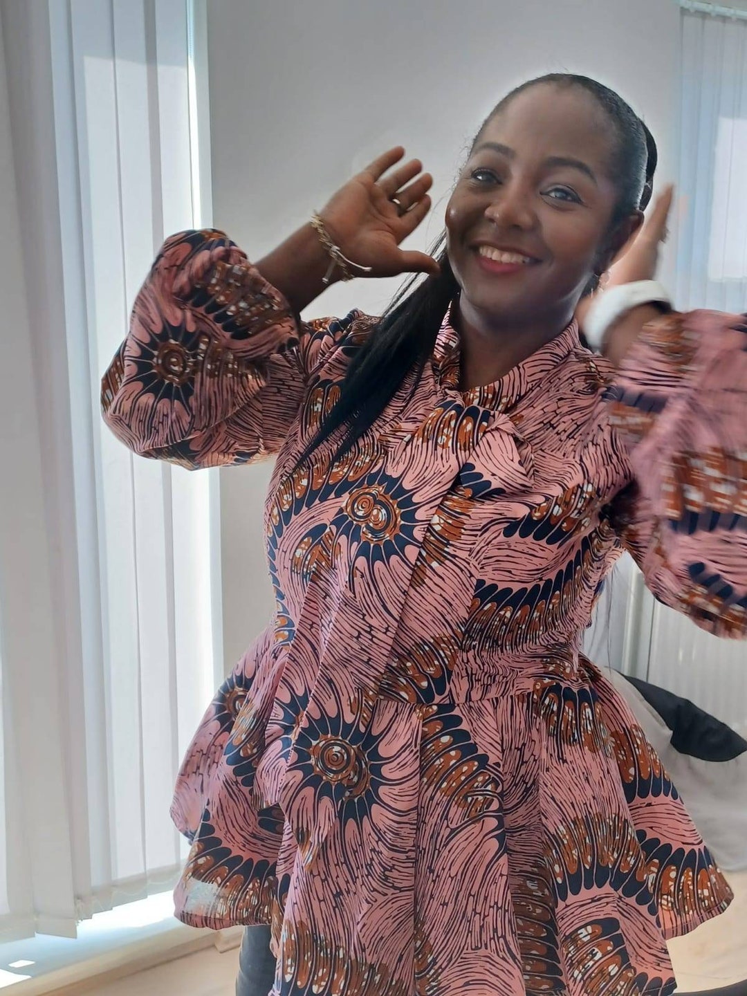 African Print Tie Neck Peplum Top, African Blouse for Women African Print Tie Neck Peplum Top, African Blouse for Women