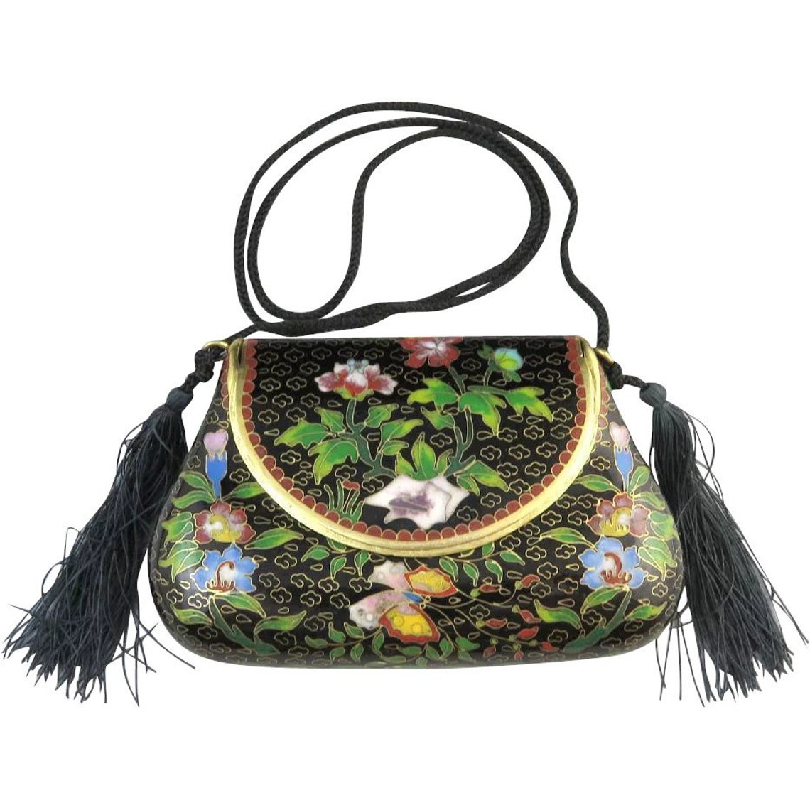 Vintage 1960s Chinese Cloisonne Enamel Clutch Purse Black Etsy
