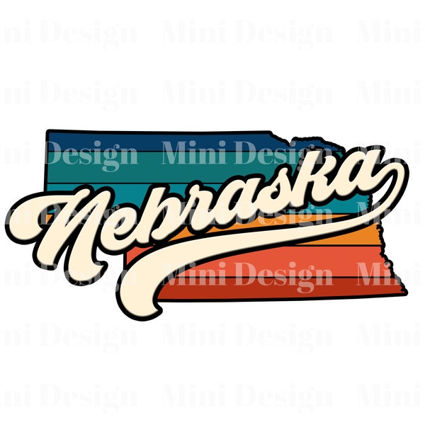 Retro Sunset Nebraska PNG File, USA State Map 70s Vintage Style Design, Digital Download, Sublimation Design, Sublimation Transfer