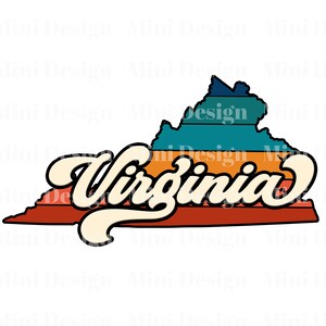 Retro Sunset Virginia PNG Datei, USA State Map 70er Jahre Vintage Stil Design, Digitaler Download, Sublimation Design, Sublimation Transfer