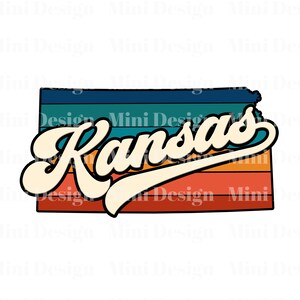 Retro Sunset Kansas PNG Datei, USA State Map 70er Jahre Vintage Stil Design, Digitaler Download, Sublimation Design, Sublimation Transfer