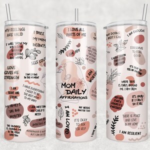 Boho Mom Daily Affirmations Tumbler, Boho Mom Tumbler Wrap,  20oz Skinny Tumbler, Bible Quotes PNG Sublimation, Motivation Quotes