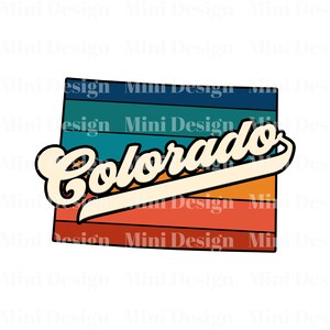 Retro Sonnenuntergang Colorado PNG Datei, USA State Map 70er Jahre Vintage Stil Design, Digitaler Download, Sublimation Design, Sublimation Transfer