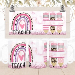 Teacher Custom Name Glitter Mug, 11oz & 15oz Sublimation Designs, Add Your Own Text, Mug Sublimation Design, Digital Downloads, PNG Files