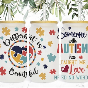 Autismus Bewusstsein 16 Unzen Glas Tumbler Wrap: Inspirierende Sublimation (Digitale Datei PNG)
