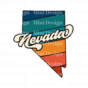 Retro Sunset Nevada PNG Datei, USA State Map 70er Jahre Vintage Stil Design, Digitaler Download, Sublimation Design, Sublimation Transfer