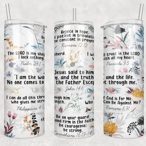 Schrift Affirmationen Becher Sublimation, christlicher Becher Wrap, Bibel Vers Becher, 20 Unzen dünner Becher, Bibel Zitate Blumen Becher
