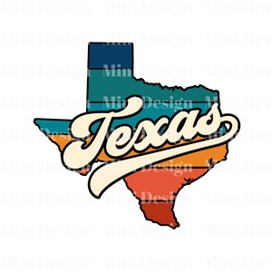 Retro Sonnenuntergang Texas PNG Datei, USA State Map 70er Jahre Vintage Stil Design, Digitaler Download, Sublimation Design, Sublimation Transfer