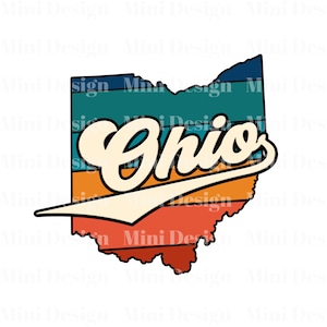 Retro Sonnenuntergang Ohio PNG Datei, USA State Map 70er Jahre Vintage Stil Design, Digitaler Download, Sublimation Design, Sublimation Transfer