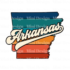 Retro Sunset Arkansas PNG Datei, USA State Map 70er Jahre Vintage Stil Design, Digitaler Download, Sublimation Design, Sublimation Transfer