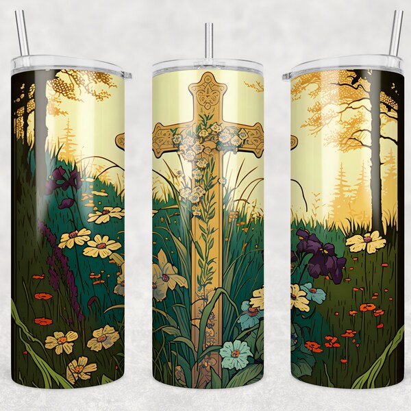 Fairytale Style Christian Cross 20oz Skinny Tumbler Design, Bible, Instant Download, PNG Sublimation, Digital Download, Tumbler Wrap