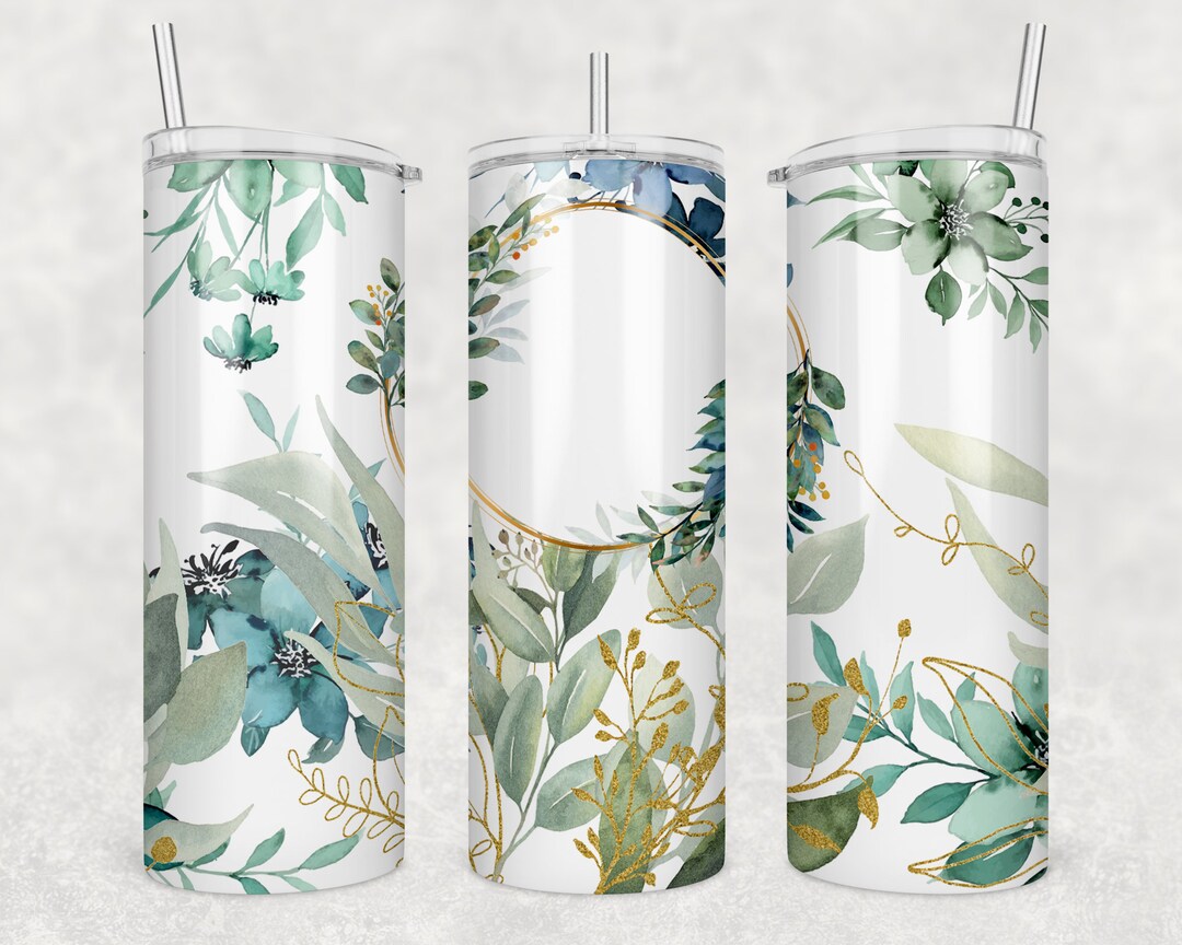 Green Florals Circle Tumbler, Personalized Customized Seamless Tumbler