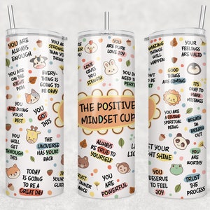 Mental Health Tumbler, Cute Animals Daily Affirmations Tumbler Wrap, Positive Mindset 20oz Skinny Tumbler, Positive Quotes Sublimation, PNG