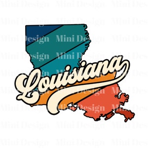 Retro Sunset Louisiana PNG Datei, USA State Map 70er Jahre Vintage Stil Design, Digitaler Download, Sublimation Design, Sublimation Transfer