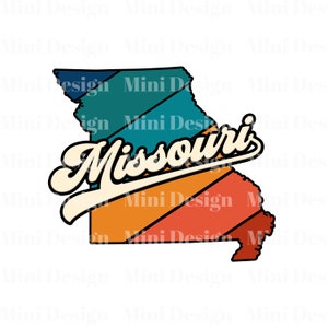 Retro Sunset Missouri PNG Datei, USA State Map 70er Jahre Vintage Stil Design, Digitaler Download, Sublimation Design, Sublimation Transfer