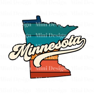 Retro Sonnenuntergang Minnesota PNG Datei, USA State Map 70er Jahre Vintage Stil Design, Digitaler Download, Sublimation Design, Sublimation Transfer