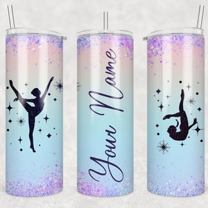 Personalized Gymnastics Tumbler, Rainbow Glitter Gymnasts Seamless Tumbler, 20oz Skinny Tumbler Wrap, PNG Sublimation, Digital Design