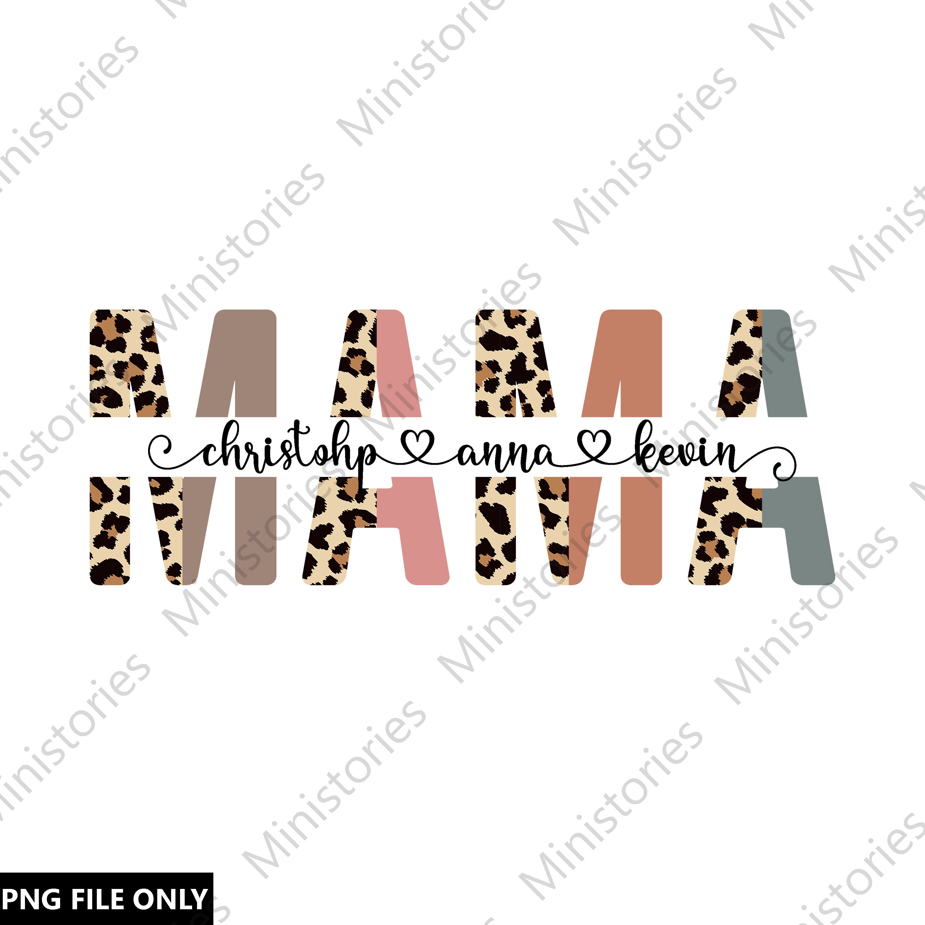 Personalized Kids Name, Leopard Mama, Mother's Day, Png Sublimation, Custom Text, Transparent Background