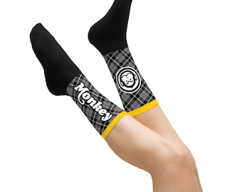 Monkey Bike Red Plaid Socks