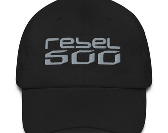 Rebel 500 Embroidered Baseball Hat - grey on black
