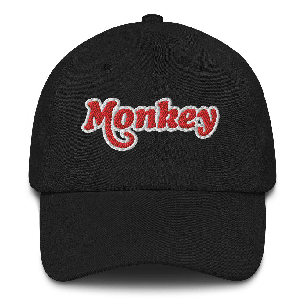 Tech Design Monkey With Banana Baseball Cap – Embroidered Cotton Adjustable Dad Hat, Black