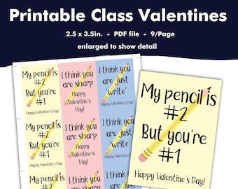 Printable Valentines Day Favor Handout Classroom Cards Pencils Instant Download