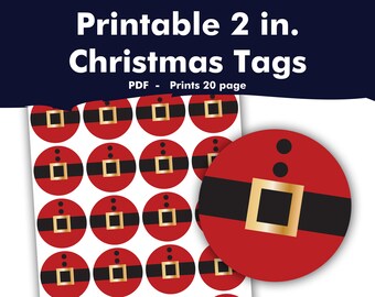 Printable Santa Label Tags, Cupcake Toppers, Christmas Holiday Gift Tags, Scrapbook Sticker, Party Favor, Package Insert Ideas, Red Labels