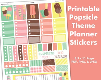 Printable Popsicle Summer Weekly Theme Planner Calendar Bullet Journal Stickers Cute Unique Organization Digital Instant Download Checklist