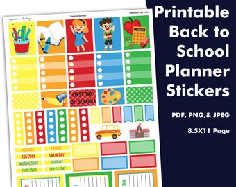 Printable Planner Stickers Back to School Theme Monthly or Weekly Calendar Spread Organization Instant Download Bullet Journal Cute Decorate