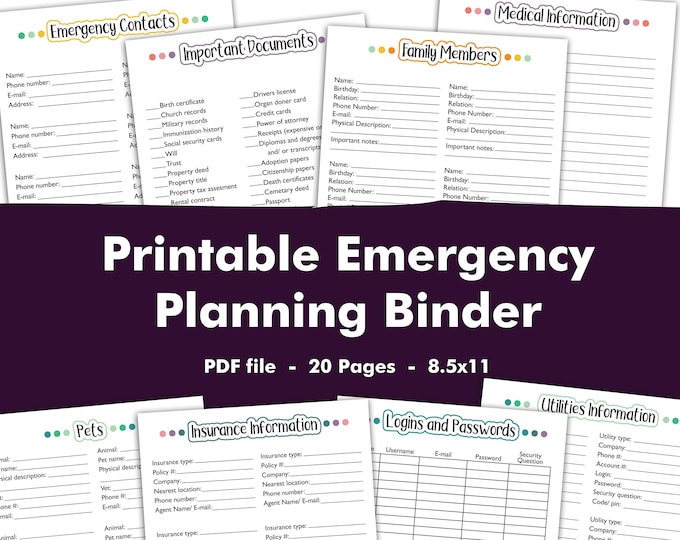 PRINTABLE Emergency Preparedness Planning Binder, Disaster Prep ...