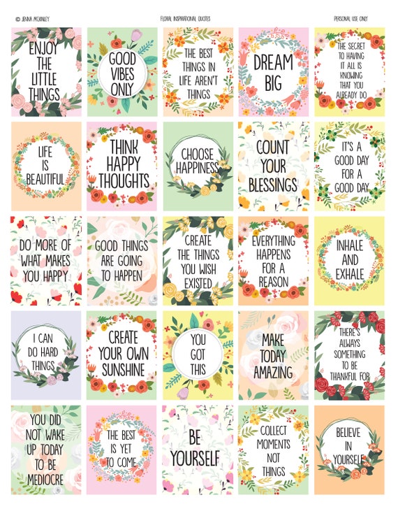 printable planner stickers inspirational quote flower theme etsy
