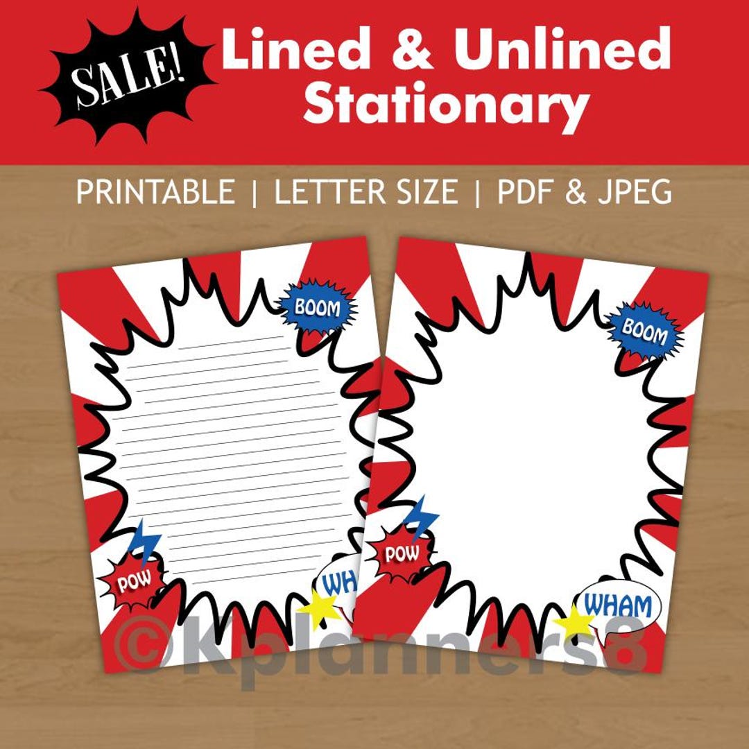 Printable Superhero Comic Book Stationary Paper | Stationary With Lines ...