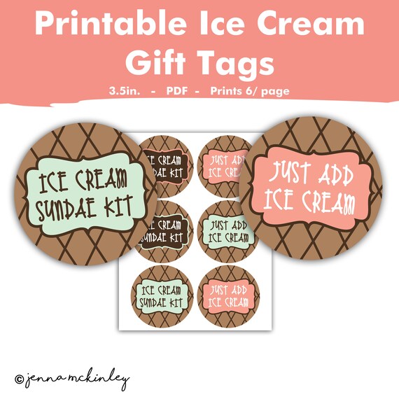 Printable Ice Cream Sundae Kit Tags, Just Add Ice Cream Label, Theme Party Favor Ideas, Coworker Neighbor Classroom Teacher Gift Sticker Il_570xn