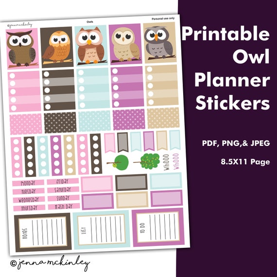 Printable Planner Stickers Owl Theme Monthly Or Weekly Printable Planner Stickers Owl Theme Monthly Or Weekly