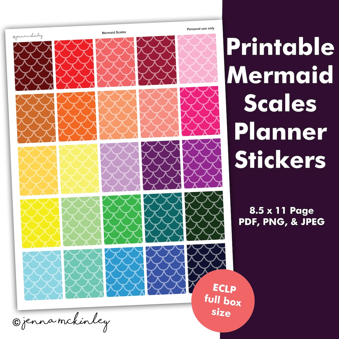 Printable Mermaid Scales Planner Stickers Full Box ECLP | Etsy