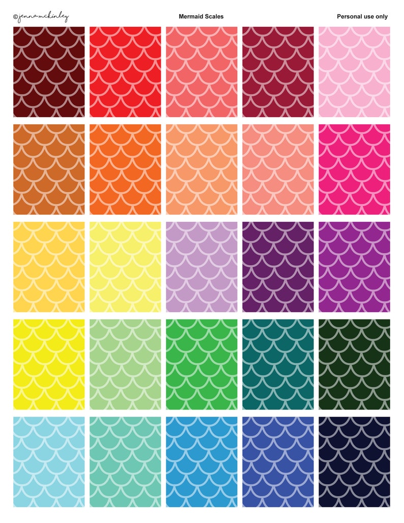 Printable Mermaid Scales Planner Stickers Full Box ECLP | Etsy
